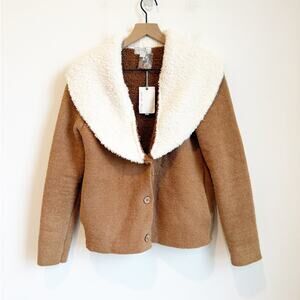 Barefoot Dreams CozyChic Shearling Cardigan Sweater Coat Tan Cream XS